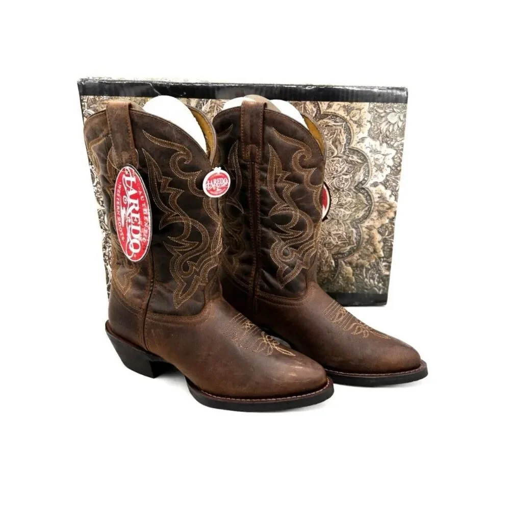 Laredo Maddie Women’s Cowboy Boots 7 Distressed Leather Western Round Toe USA